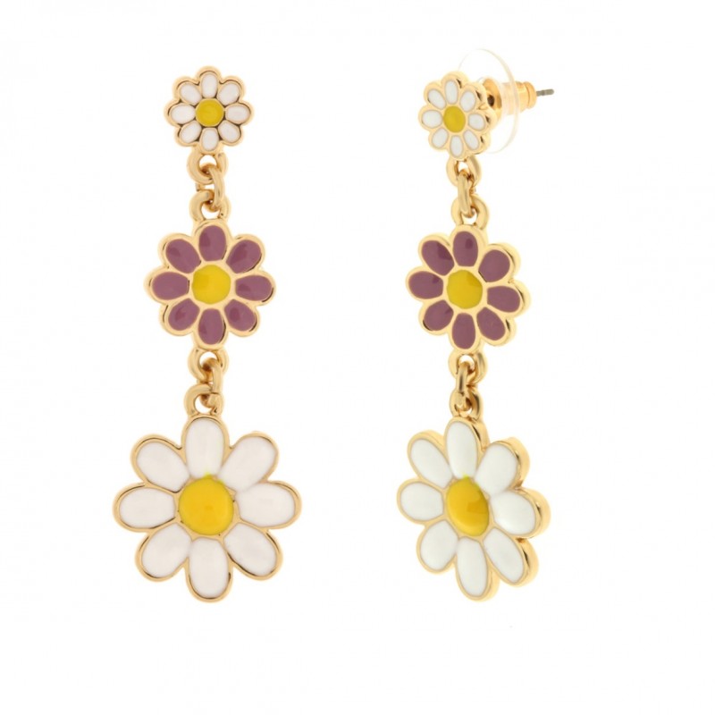Amo Capri - BYS - Metal earrings with white and lilac daisies