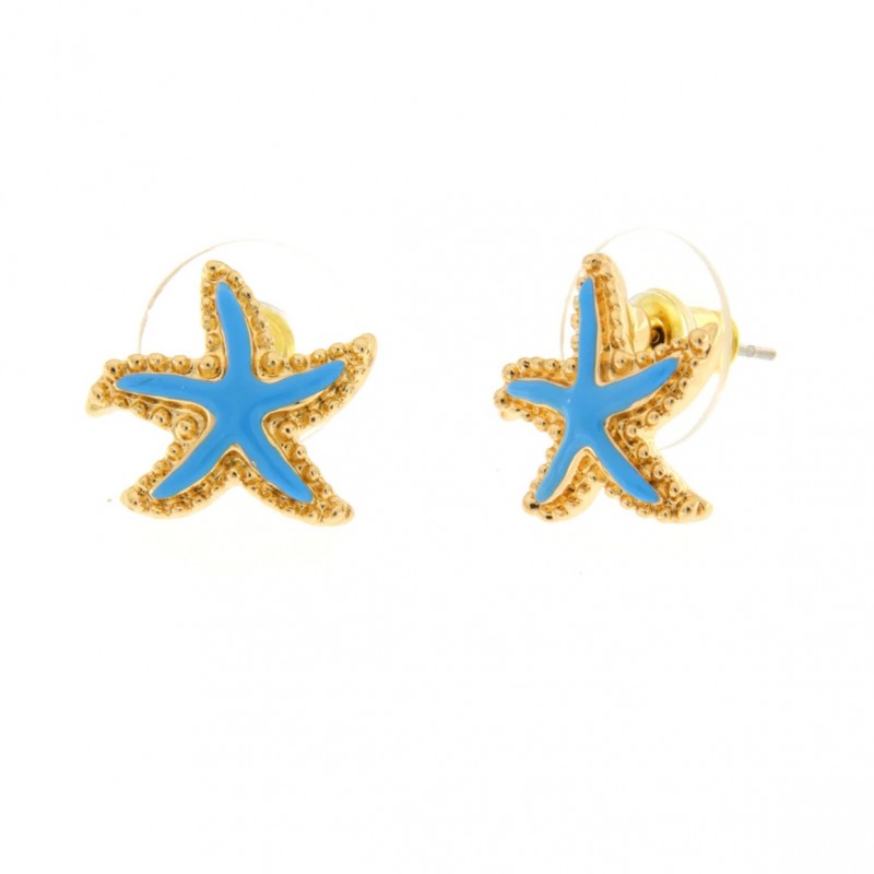 BYS - Metal stud earrings with turquoise starfish