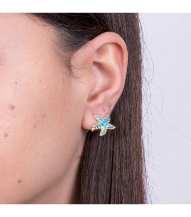 BYS - Metal stud earrings with turquoise starfish