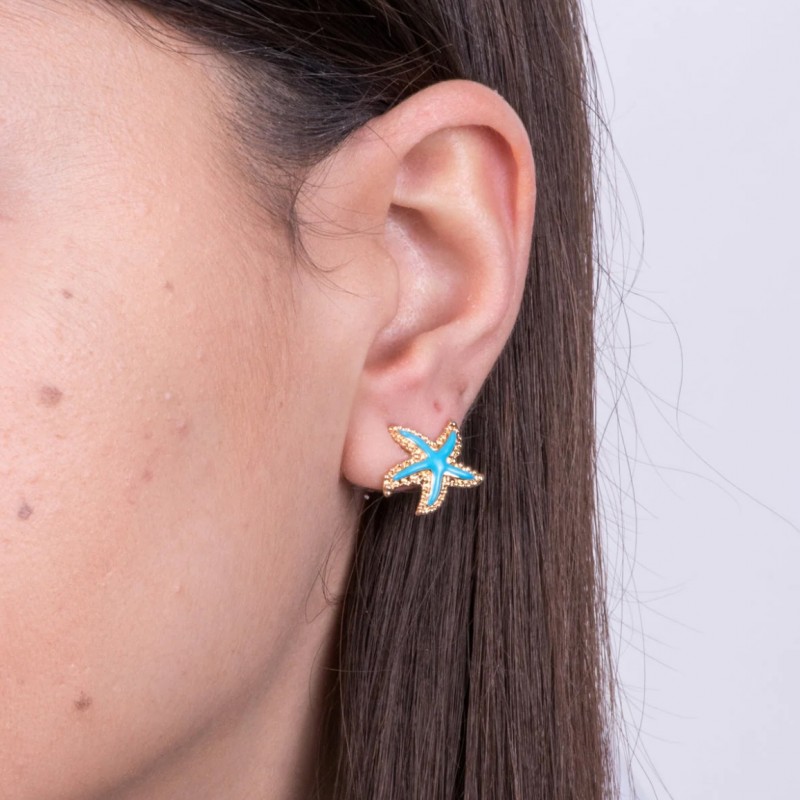 BYS - Metal stud earrings with turquoise starfish