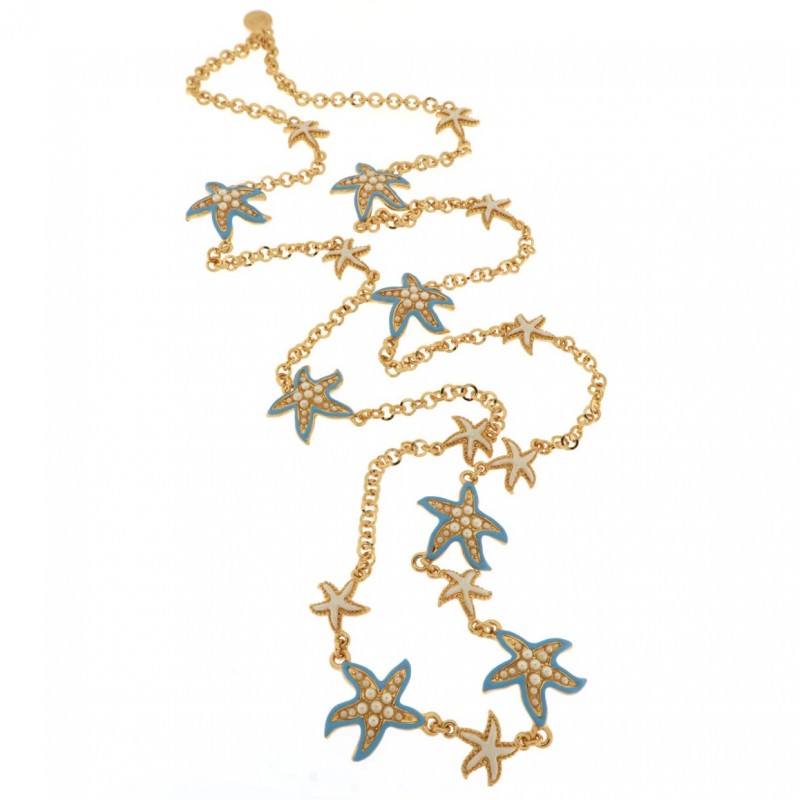 BYS - Metal necklaces with white starfishs, turquoise starfishs and pearls