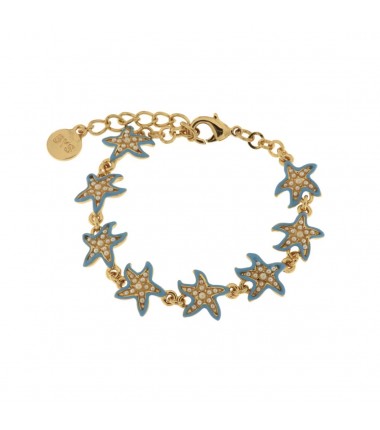 BYS - Metal bracelet with blue starfish and pearls