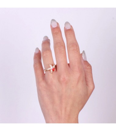 BYS - Metal ring with white and red starfish
