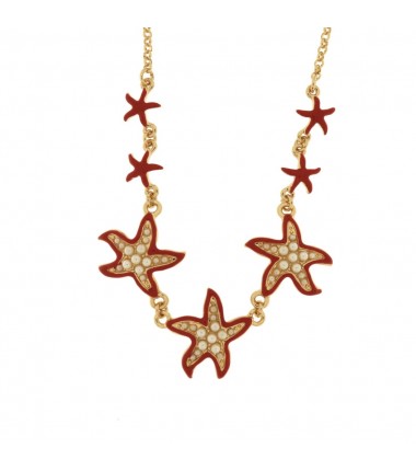 BYS - Collane in metallo con stelle marine rosse e perle