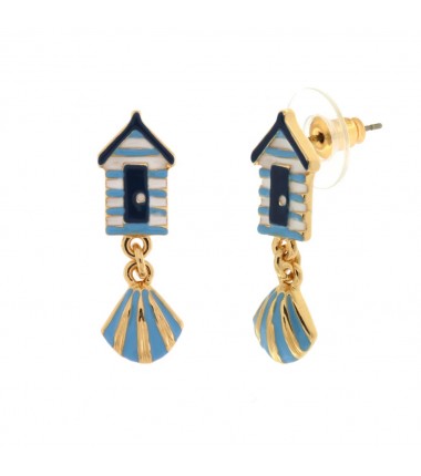 BYS - Metal earrings with white and blue house and  shell