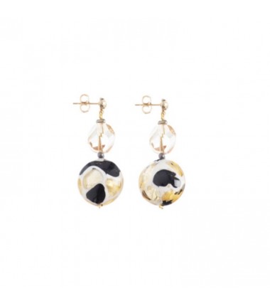 Murrina Murano - Aura earrings Easy cream and black, metal and Murano glass