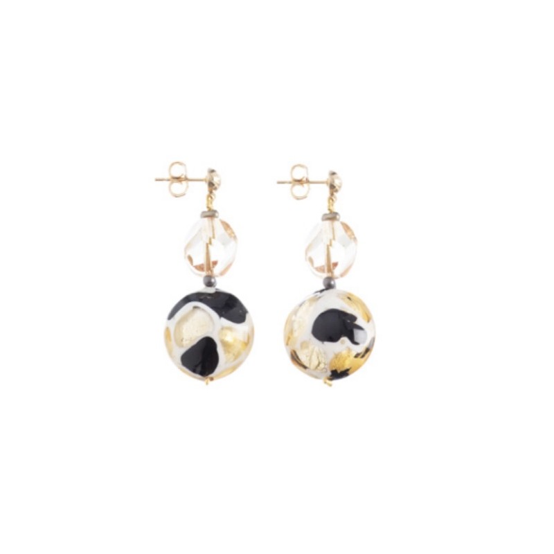 Murrina Murano - Aura earrings Easy cream and black, metal and Murano glass