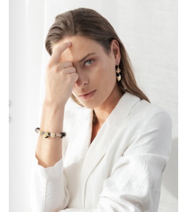 Murrina Murano - Orecchini Top Aura panna e nero in metallo e vetro di Murano