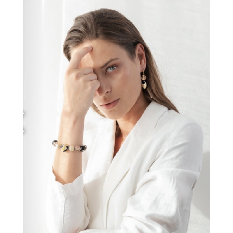 Murrina Murano - Aura earrings Easy cream and black, metal and Murano glass