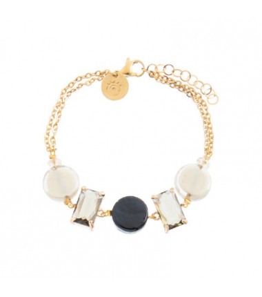 Murrina Murano - Bracciale Easy Sunset Mirage panna e nero in metallo e vetro di Murano