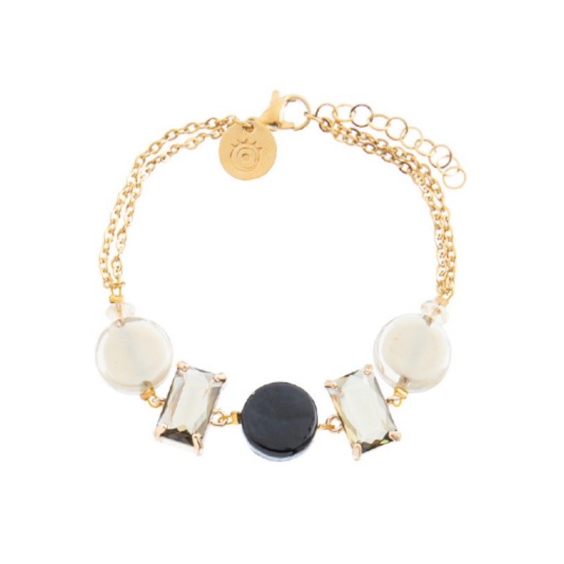 Murrina Murano - Sunset Mirage Easy bracelet black and cream, metal and Murano glass