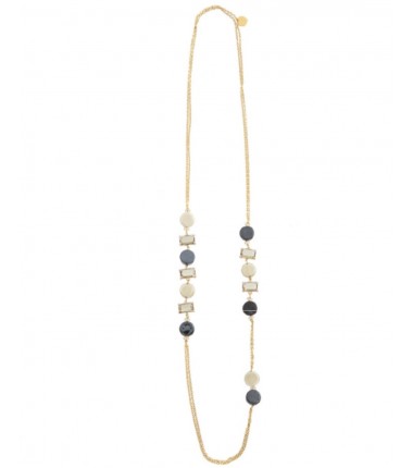 Murrina Murano - Sunset Mirage long necklace black and cream, metal and Murano glass
