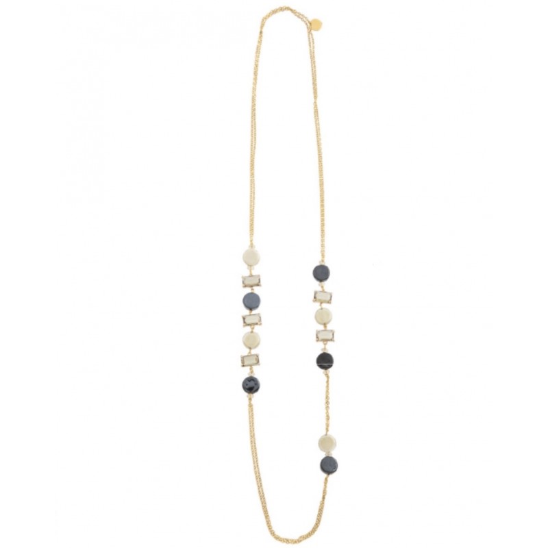 Murrina Murano - Sunset Mirage long necklace black and cream, metal and Murano glass