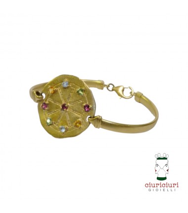 Ciuriciuri Gioielli - Bracciale Amunì semi-rigido con medaglia media ruota con pietre