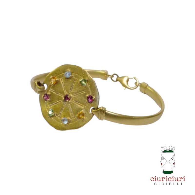 Ciuriciuri Gioielli - Bracciale Amunì semi-rigido con medaglia media ruota con pietre