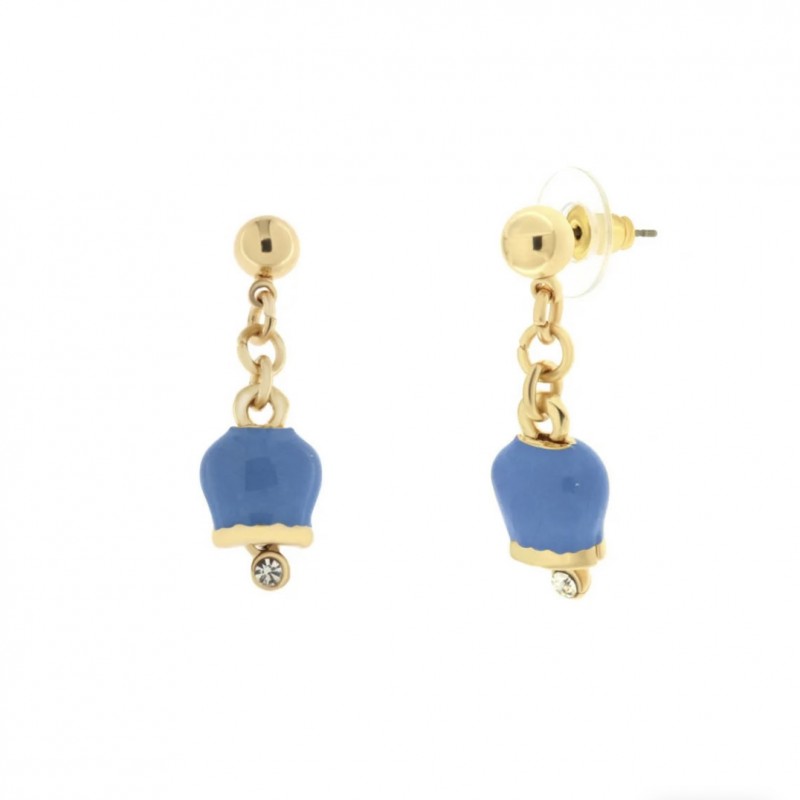 BYS - Metal earrings with cyan lucky bell pendant