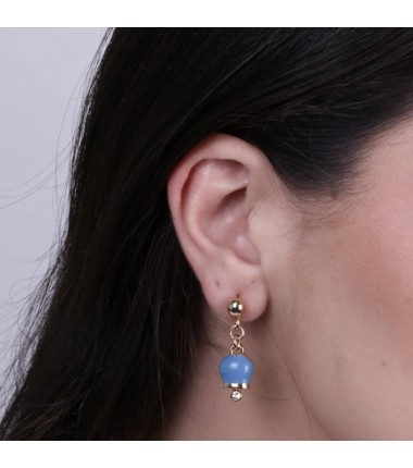 BYS - Metal earrings with cyan lucky bell pendant