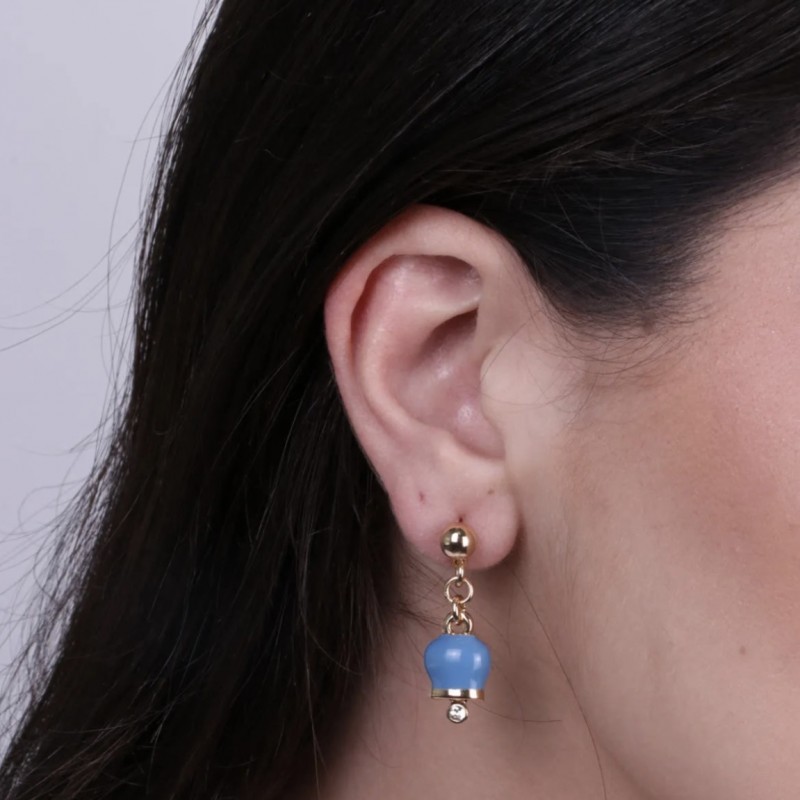 BYS - Metal earrings with cyan lucky bell pendant