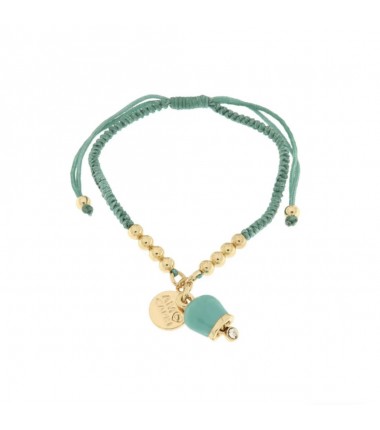 BYS - Metal bracelet with mini lucky bell and teal cord