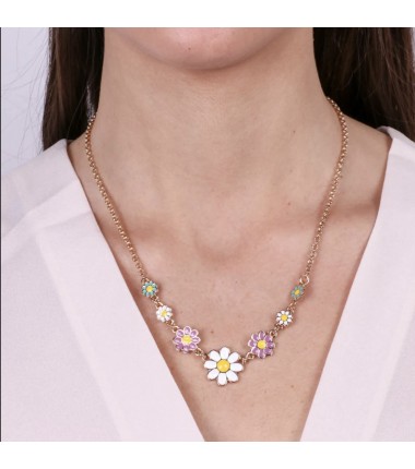 BYS - Metal necklace with colorful daisies