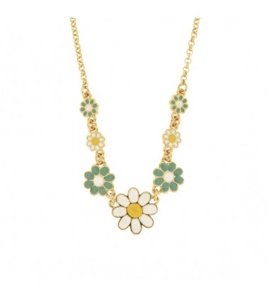 BYS - Metal choker necklace with white and teal daisies