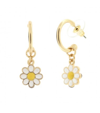 BYS - Metal hoop earrings with pendant daisies