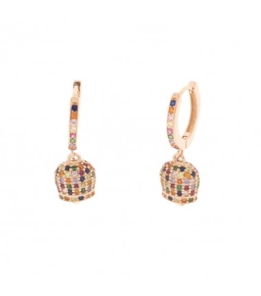 BYS Silver - Lucky Bell silver hoop earrings with multicolor zirconia