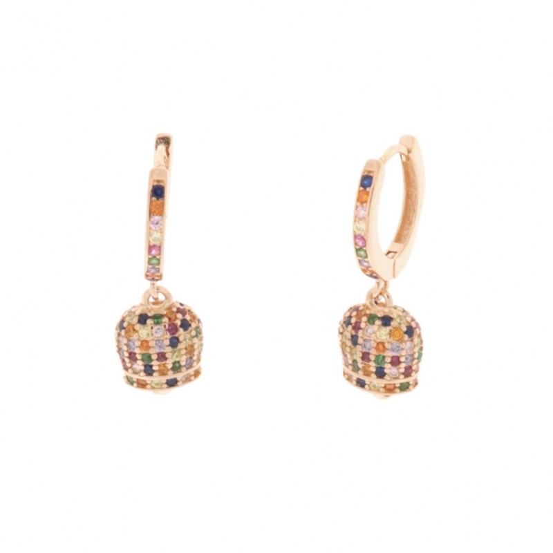 BYS Silver - Lucky Bell silver hoop earrings with multicolor zirconia