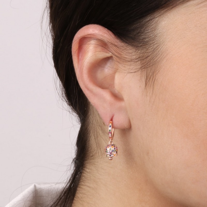 BYS Silver - Lucky Bell silver hoop earrings with multicolor zirconia