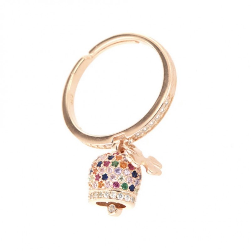 BYS Silver - Anello in argento campanella portafortuna con zirconi multicolor