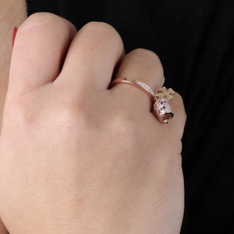 BYS Silver - Anello in argento campanella portafortuna con zirconi multicolor