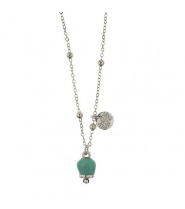 BYS - Metal necklace with teal lucky bell pendant