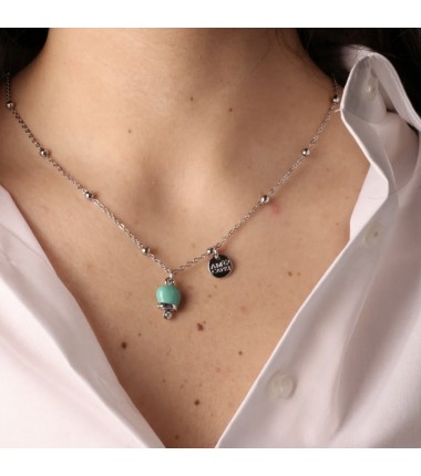 BYS - Metal necklace with teal lucky bell pendant