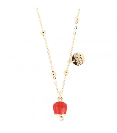 BYS - Metal necklace with red lucky bell pendant