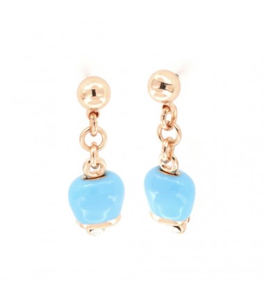 BYS - Metal earrings with turquoise lucky bell pendant