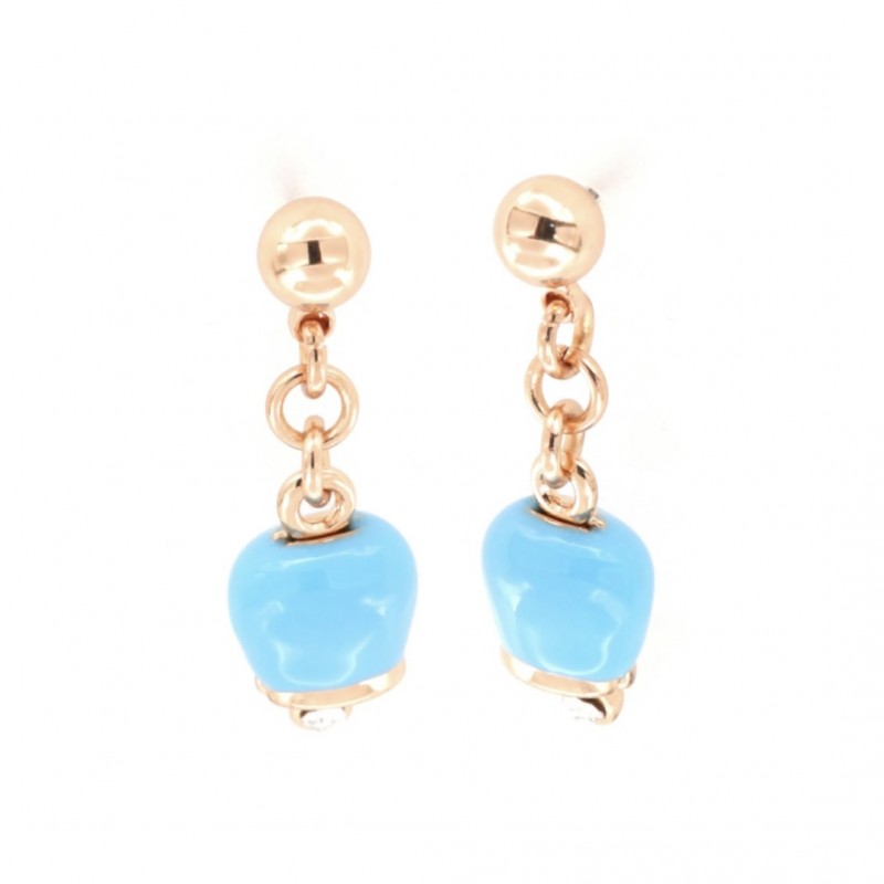 BYS - Orecchini in metallo con campanella portafortuna turchese pendente
