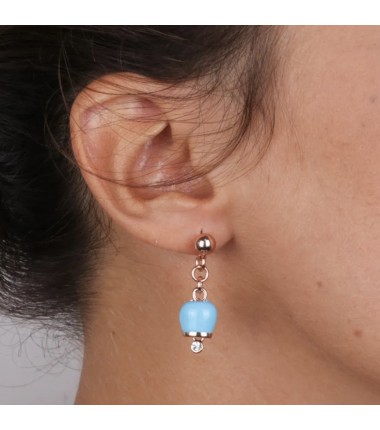 BYS - Metal earrings with turquoise lucky bell pendant