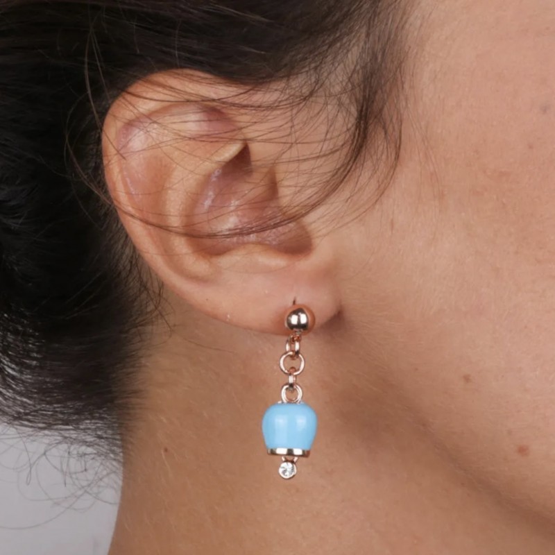 BYS - Orecchini in metallo con campanella portafortuna turchese pendente