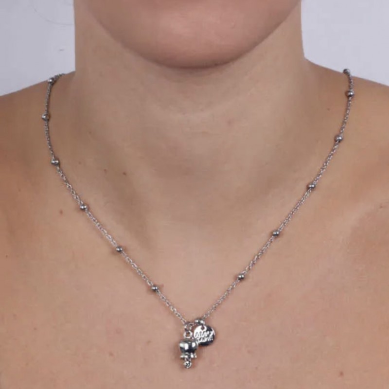 BYS - Collana in metallo con campanella portafortuna argentata pendente