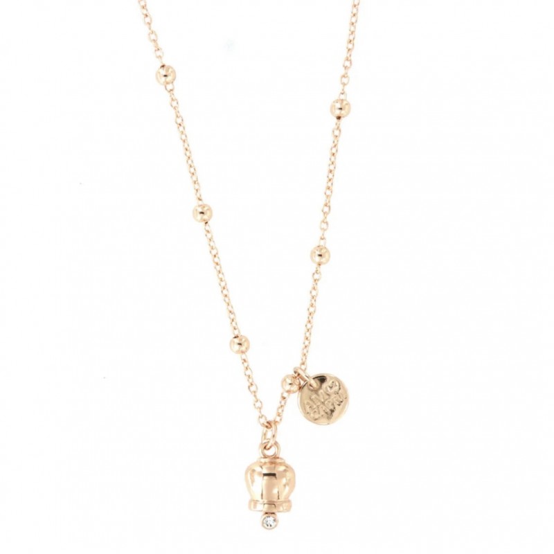 BYS - Collana in metallo con campanella portafortuna rosata pendente
