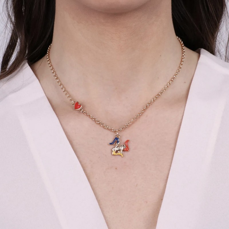 I Love Sicily - BYS - Collana in metallo con Trinacria pendente e cuoricino