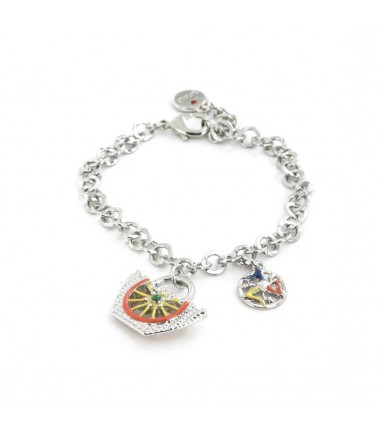I Love Sicily - BYS - Metal bracelet with a basket with a cart wheel design and trinacria