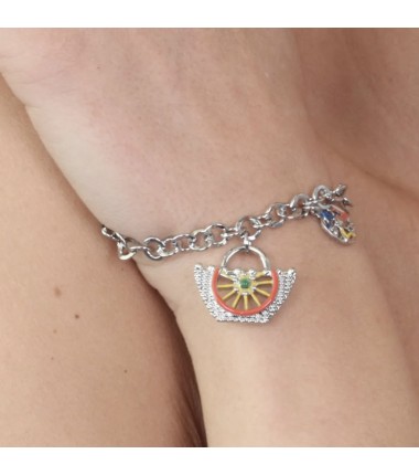I Love Sicily - BYS - Metal bracelet with a basket with a cart wheel design and trinacria