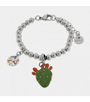 I Love Sicily - BYS - Steel ball bracelet with prickly pear and trinacria