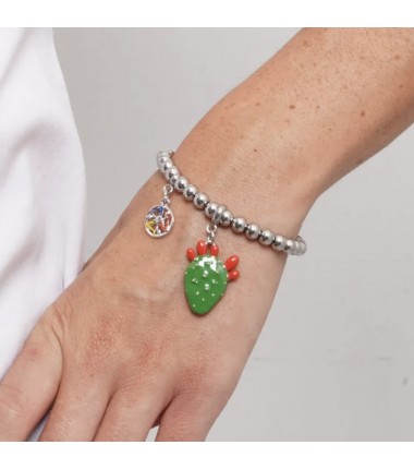 I Love Sicily - BYS - Steel ball bracelet with prickly pear and trinacria
