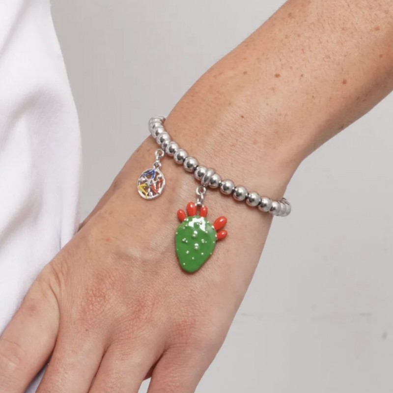 I Love Sicily - BYS - Steel ball bracelet with prickly pear and trinacria