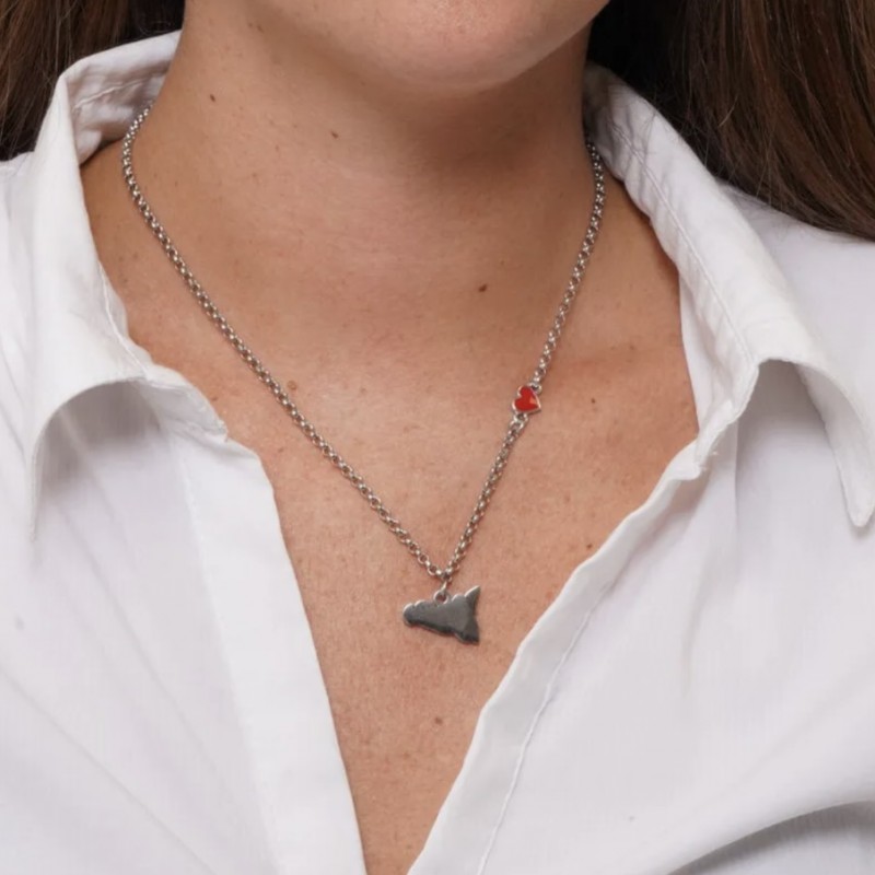 I Love Sicily - BYS - Collana in acciaio con Sicilia pendente e cuoricino