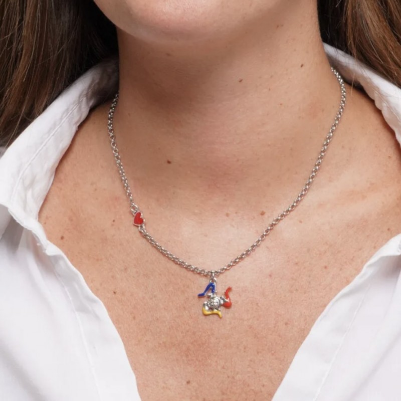I Love Sicily - BYS - Collana in acciaio con Trinacria pendente e cuoricino