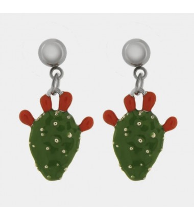 I Love Sicily - BYS - Steel earrings with little prickly pear pendant