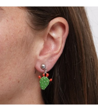 I Love Sicily - BYS - Steel earrings with little prickly pear pendant